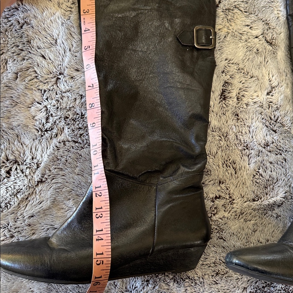 Women’s 8 1/2 Black‎ Slouchy Mid-Calf Boot Back Buckle Wedge Heel Leather Upper - Picture 13 of 13
